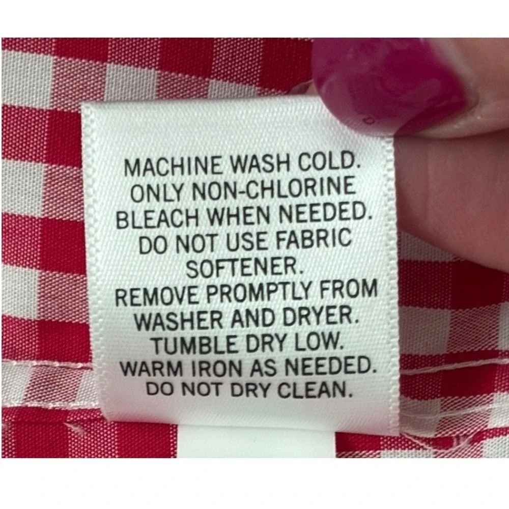 Banana Republic Mens Red Gingham Non Iron Tailored Slim Fit Shirt Large 16-16.5